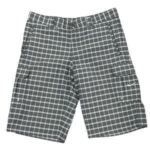 Nike Golf Plaid Cargo Shorts Grey White Adjustable Waist Youth Large 14/16